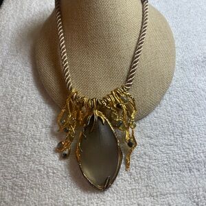 NWOT Alexis Bittar Tan Lucite Stone And Multi Stone Rope Collar Necklace